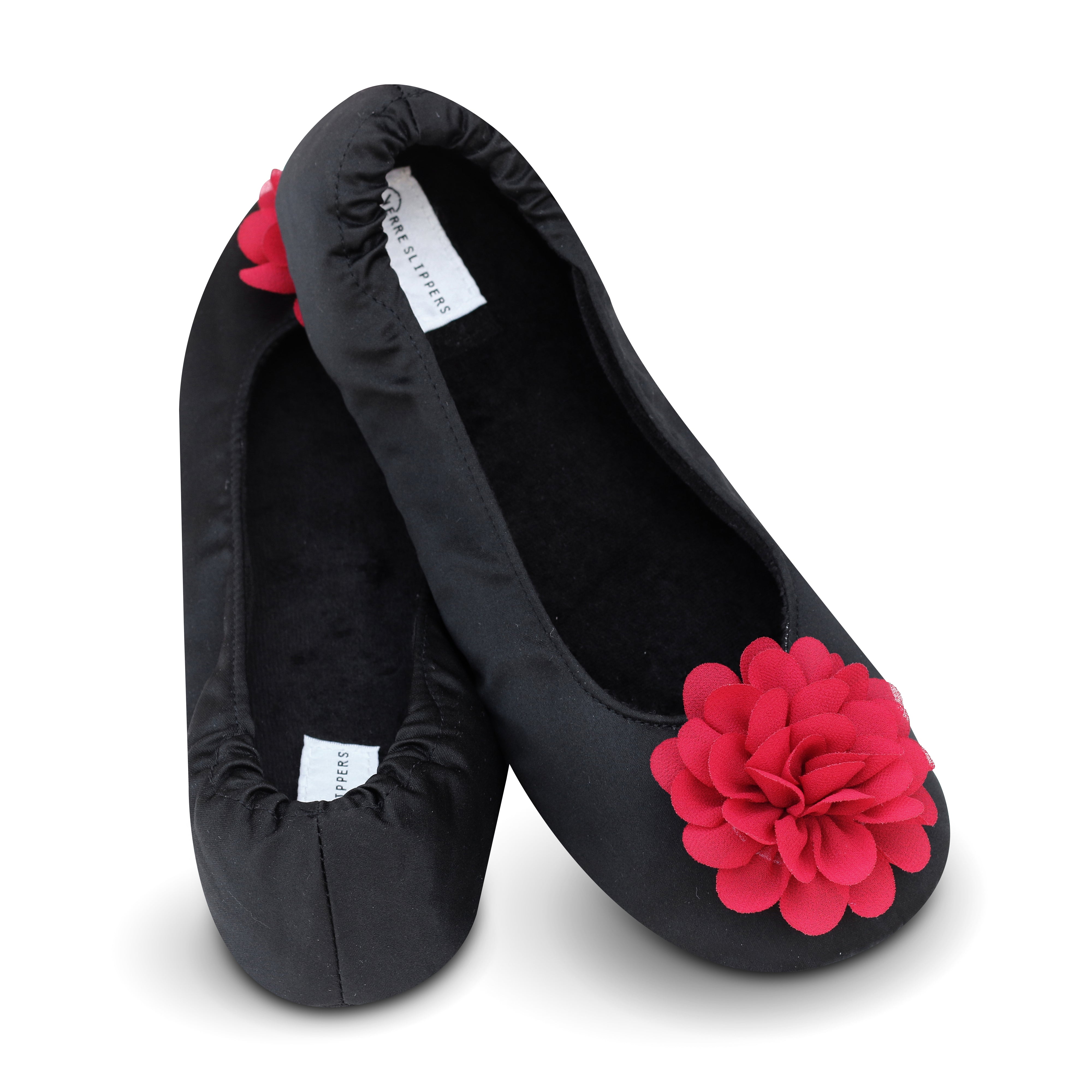 Red Chiffon Flower Slippers